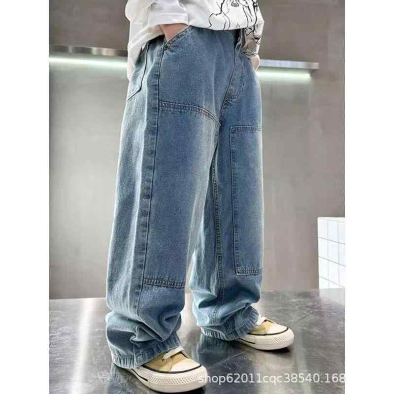 子供服 ジーンズ 男の子 ワイドレッグ デニムパンツ 春秋 ロングパンツ ストレート 8歳以上 コットン ..