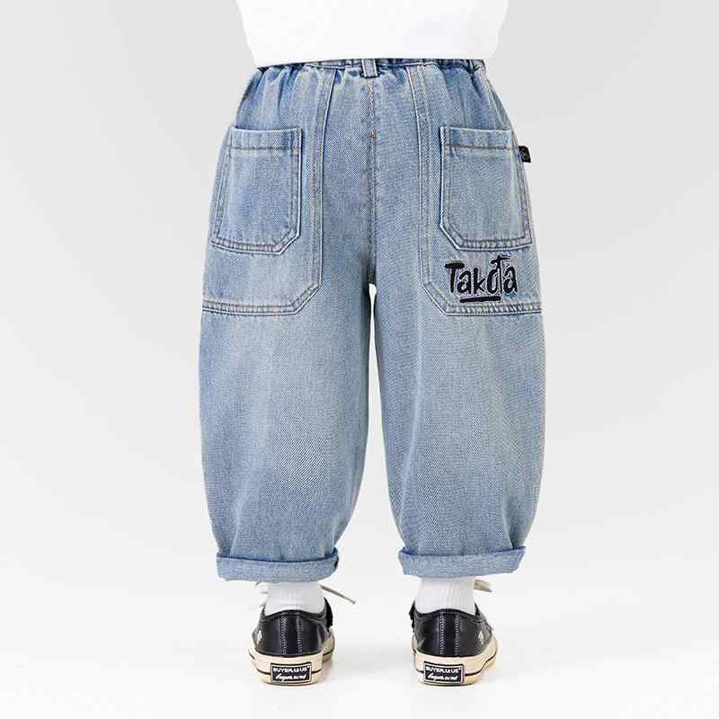 子供服 パンツ 春秋 子供 韓国風 刺繍 デニムパンツ 男女兼用 ゆったり ロングパンツ B類 中小 ??????(..