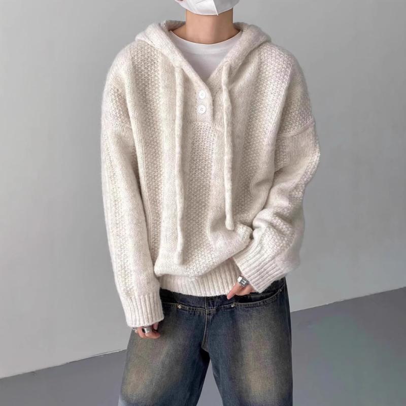 ニット メンズ 秋冬 韓国風 レトロ 高級感 リラックス感 フード付き プルオーバー セーター ゆったりサ..