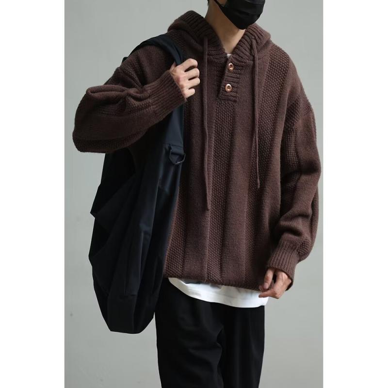 ニット メンズ ニットセーター 秋冬 厚手 フード付き プルオーバー 青 紺色 普段使い