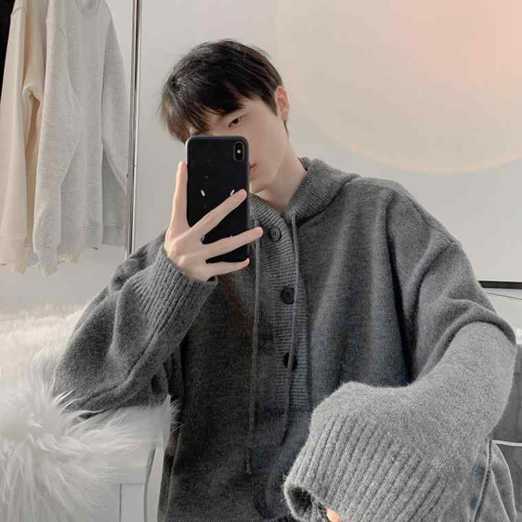 ニット メンズ パーカー 長袖 アメリカン レトロ 配色 ルーズ プルオーバー 秋冬 暖かい トップス 羽織り