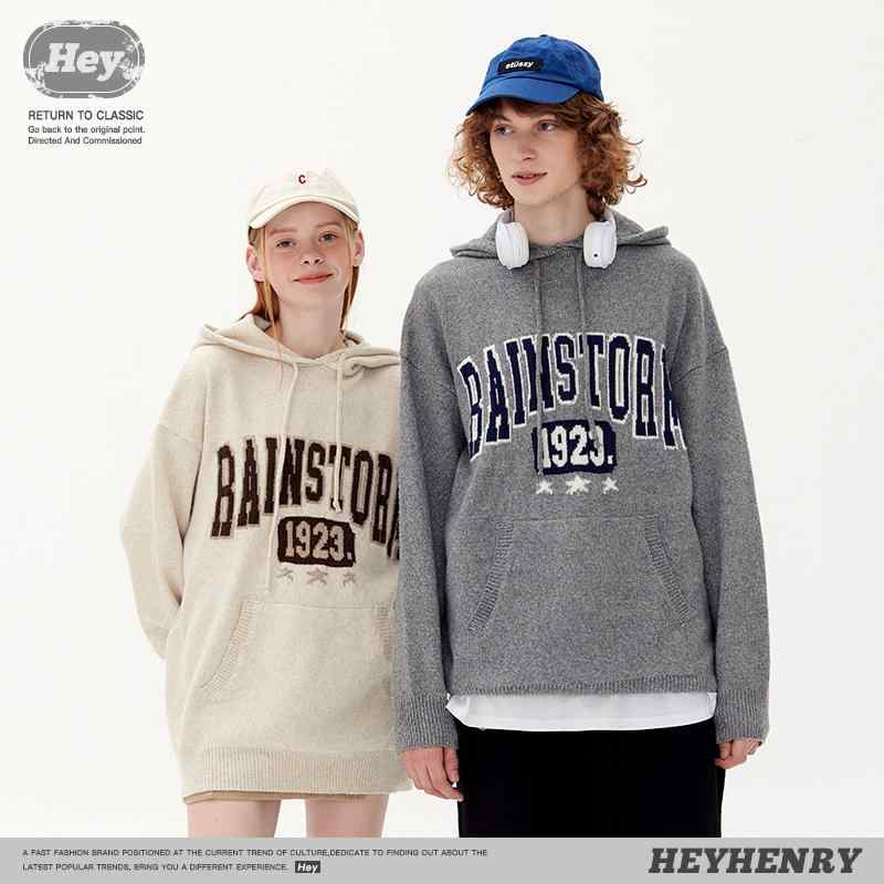 ニット メンズ ニットパーカー プルオーバー 学院風 カジュアル ゆったり ポリエステル 長袖 トップス 春秋 灰色 杏色(4)