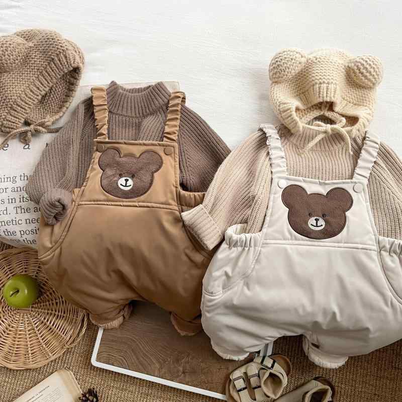 ベビー 背負い付きパンツ 冬用 韓国風 新生児 かわいい 厚手 外出着 ハーレムパンツ ズボン 赤ちゃん ..