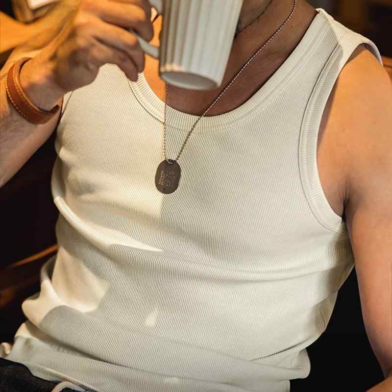 タンクトップ メンズ ポリエステル リブ編み 無袖 Tシャツ 伸縮性 スポーツ インナー 厚手 米白 黒 麻グレー