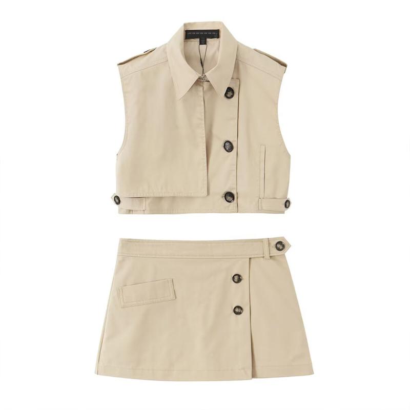 セットアップ レディース 韓国風 Aライン ミニスカート ノースリーブトップス 長袖 ポリエステル 無地 ..