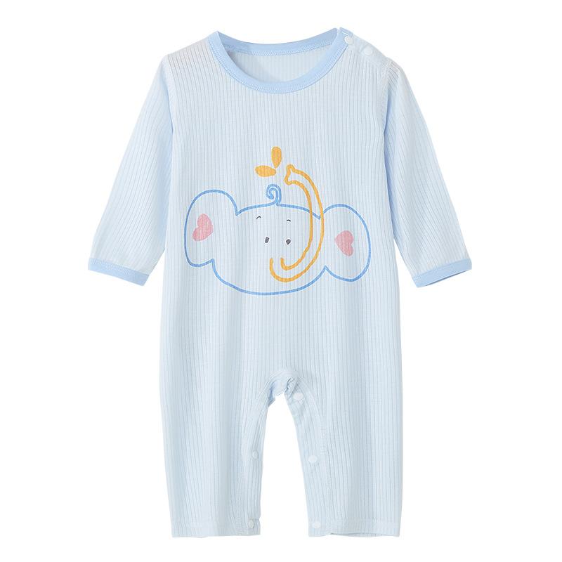 ロンパース ベビー 薄手 半袖 モダール かわいい アニマル柄 接触冷感 涼感 ゾウ ウサギ ブルー ピンク グリーン イエロー 春夏