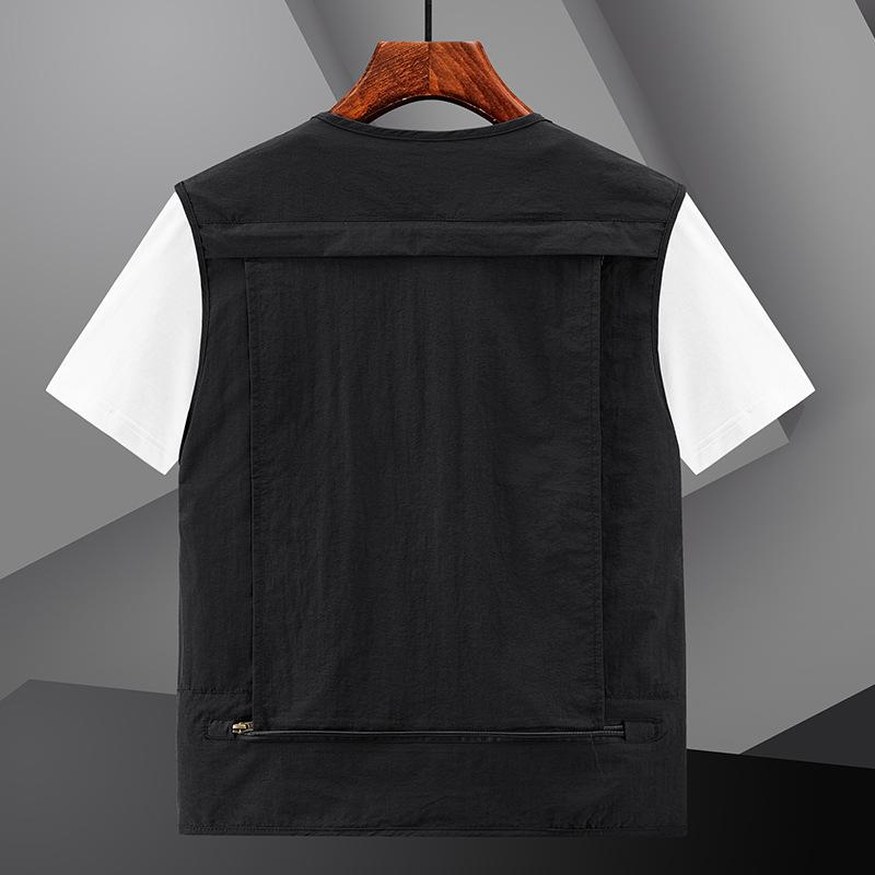 ベスト メンズ 作業着 多機能 Vネック 釣り カメラマン ワーク カジュアル 無袖 薄手 春秋 黒 赤 グレー カーキ