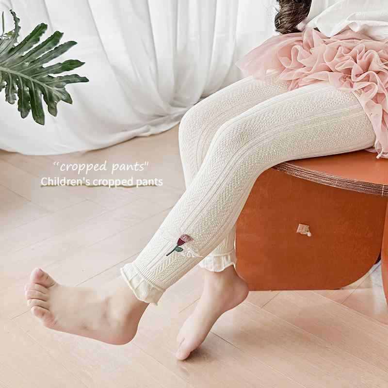 靴下 キッズ 女の子 子供服 レギンス スパッツ コットン 花柄 レース 春秋 かわいい ガーリー 無地 ホワイト グレー ブラック ブラウン ピンク