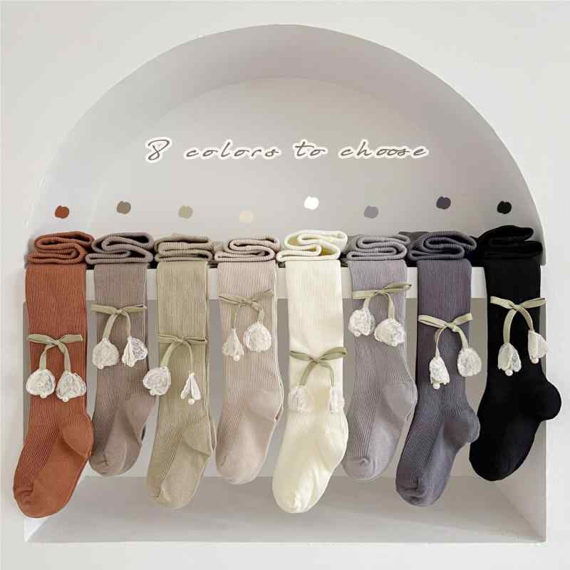 靴下 キッズ 女児 ベビー タイツ ストッキング 春秋 中厚手 リブ編み ライン 伸縮性 コットン