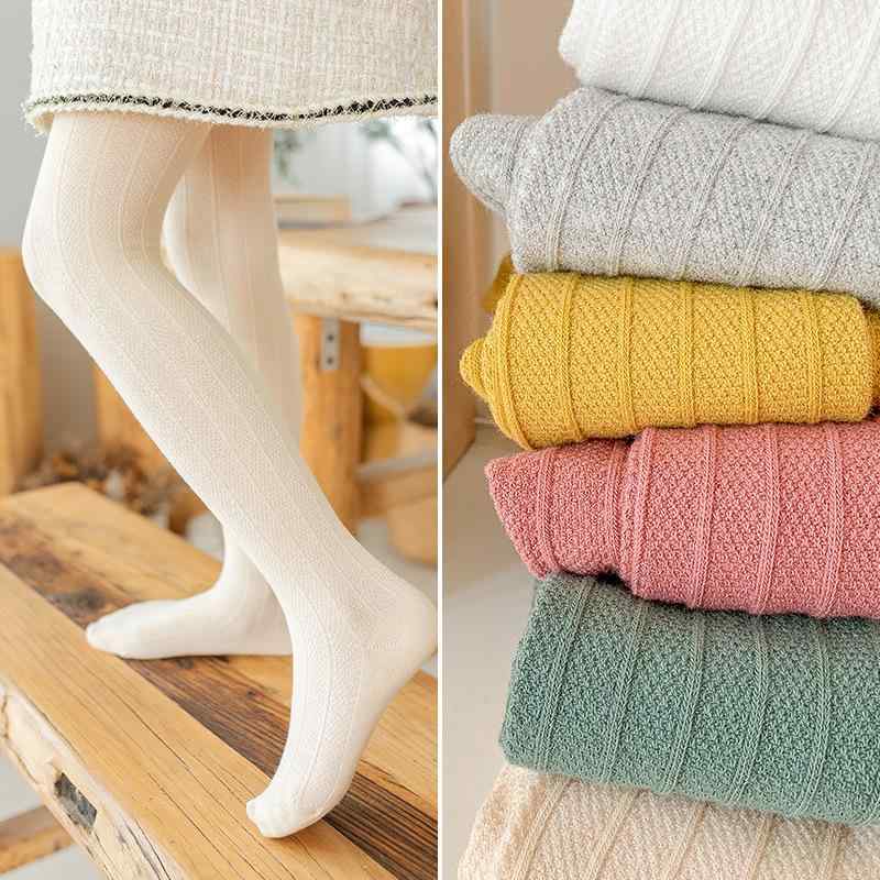 子供用靴下 ガールズ連体ストッキング 春秋 精梳綿 キャンディカラー ケーブル編み リボン 薄手 通気性..