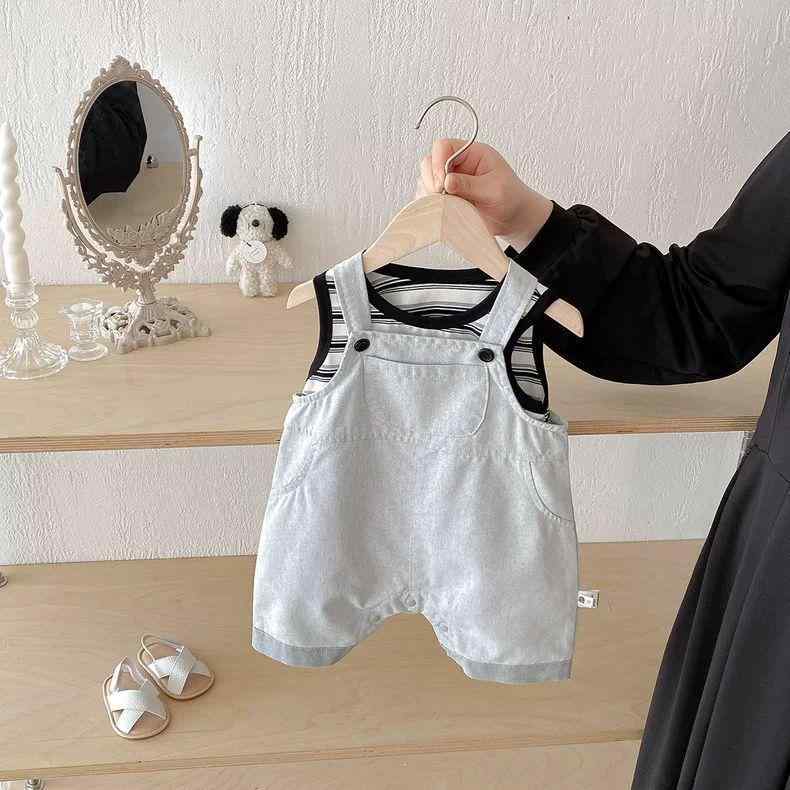 ベビー服 ロンパース 男の子 ノースリーブ セットアップ コーデュロイ 薄手 韓国風 グレー