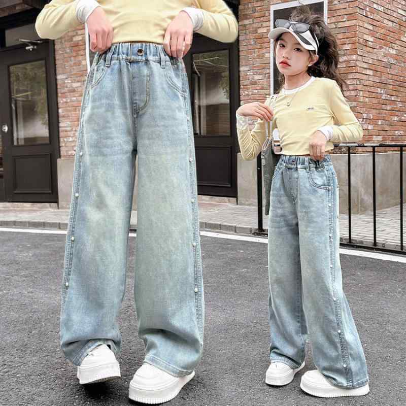 子供服 デニムパンツ 春秋 ワイドレッグ ストレート ジーパン カジュアルパンツ 女の子 ズボン 中 детс..