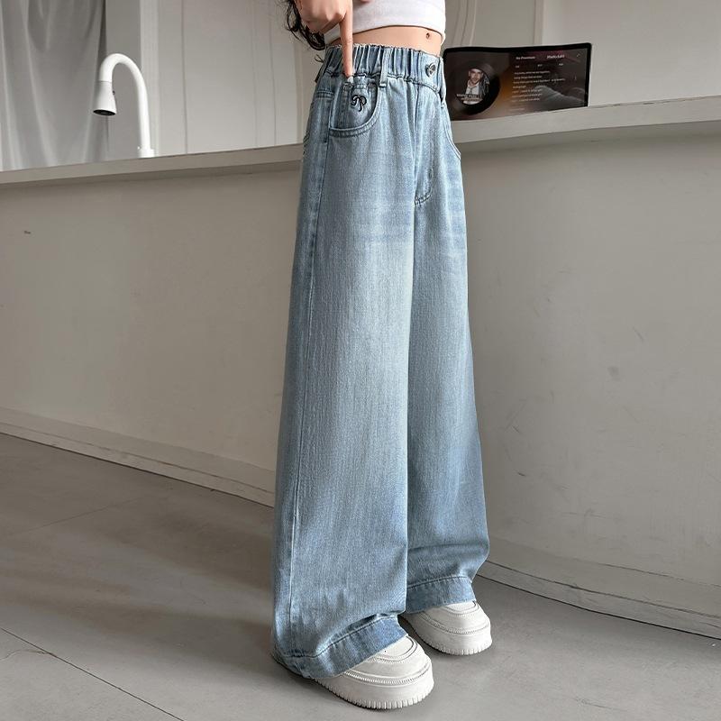子供服 ワイドパンツ 女の子 デニムパンツ 刺繍 蝶結び 春秋 ロングパンツ ゆったり 普段使い かわいい..