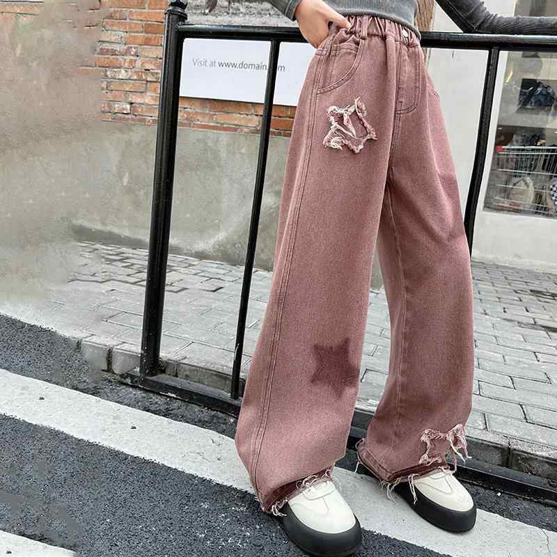 デニムパンツ ガールズ 子供服 ロングパンツ 春秋 中 крупный 子供 ファッション カジュアル 五芒星 パ..