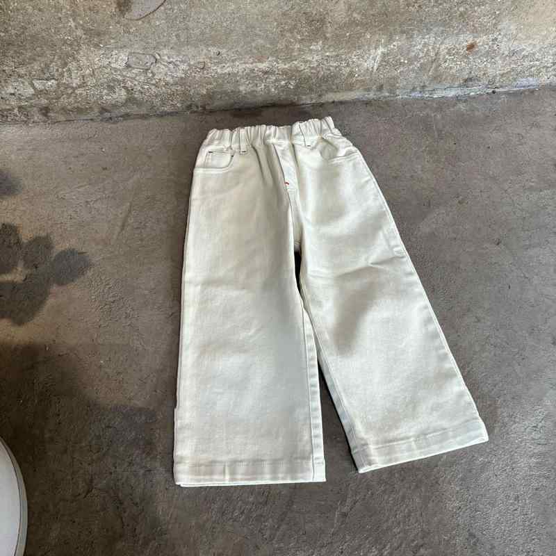 子供用パンツ ガールズ 女の子 ワイドレッグ デニムパンツ ロングパンツ ホワイト コットン ゆったり ..