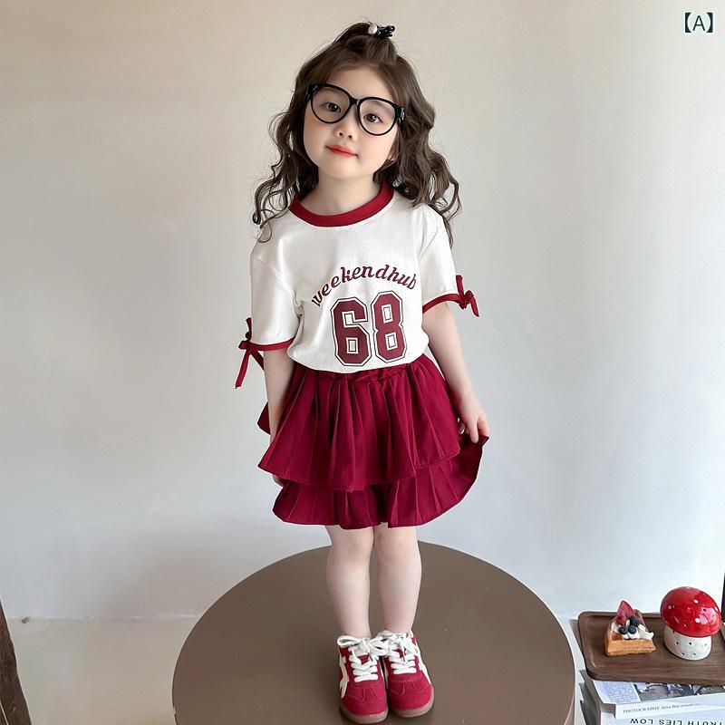 子供用セットアップ ガールズ スポーツウェア 夏服 半袖 Tシャツ ケーキスカート 上下セット かわいい ..