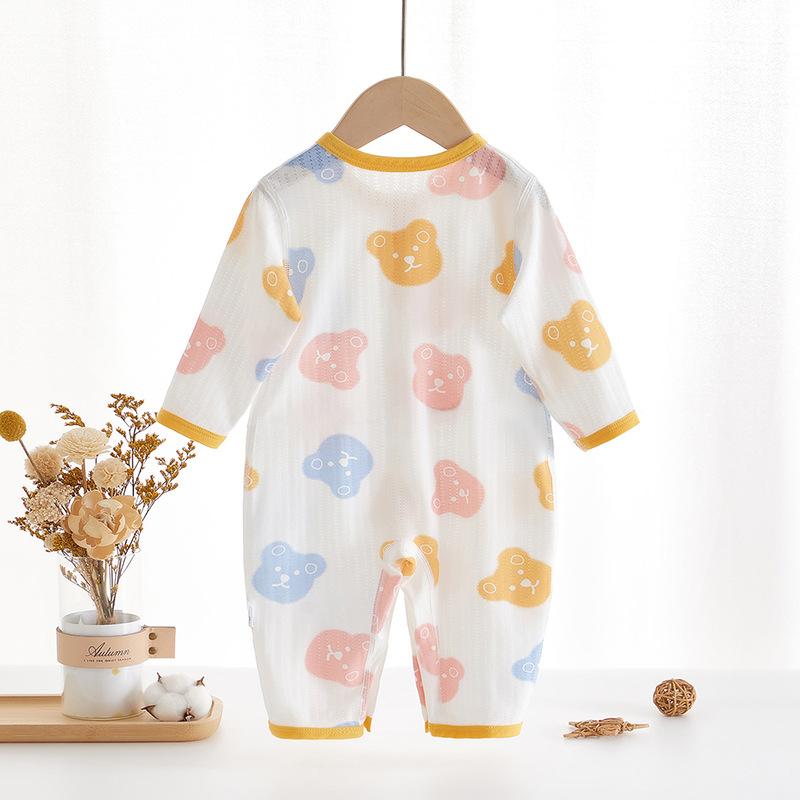 ベビー服 長袖 薄手 新生児 ロンパース 男女兼用 モダール 寝巻き 春夏 かわいい クマ柄 冷房対策 59cm 66cm 73cm 80cm 90cm