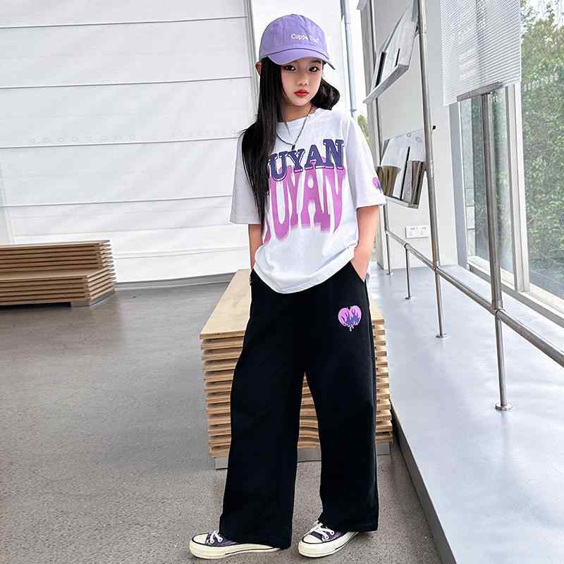 子供用ジャージ 上下セット ガールズ スポーツウェア 半袖 Tシャツ ロングパンツ 薄手 接触冷感 吸湿速乾 普段着 部屋着 ホワイト ブラック系