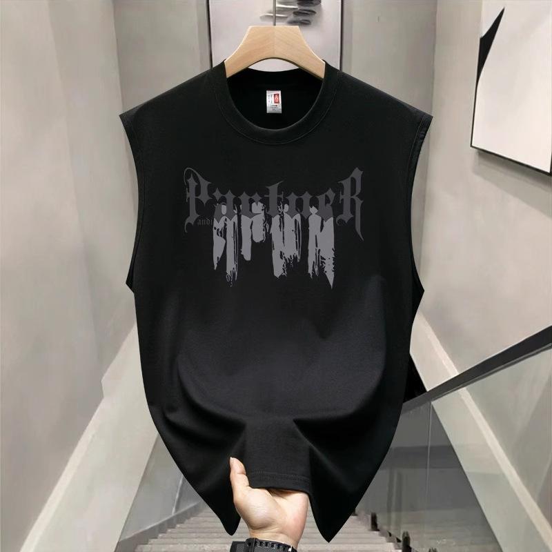 タンクトップ メンズ 男性用 コットン100% ノースリーブ トップス 運動着 部屋着 ゆったりサイズ ブラック ホワイト プリント柄 スポーツ カジュアル 春夏