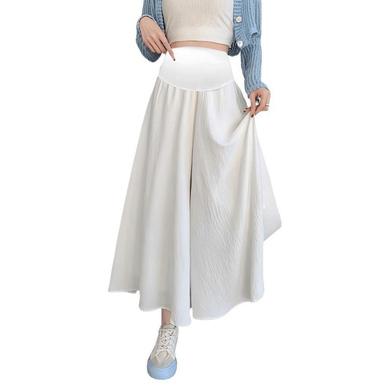 マタニティパンツ レディース 春夏 薄手 ワイドレッグパンツ 9分丈 妊婦服 コットンリネン 接触冷感 ゆ..