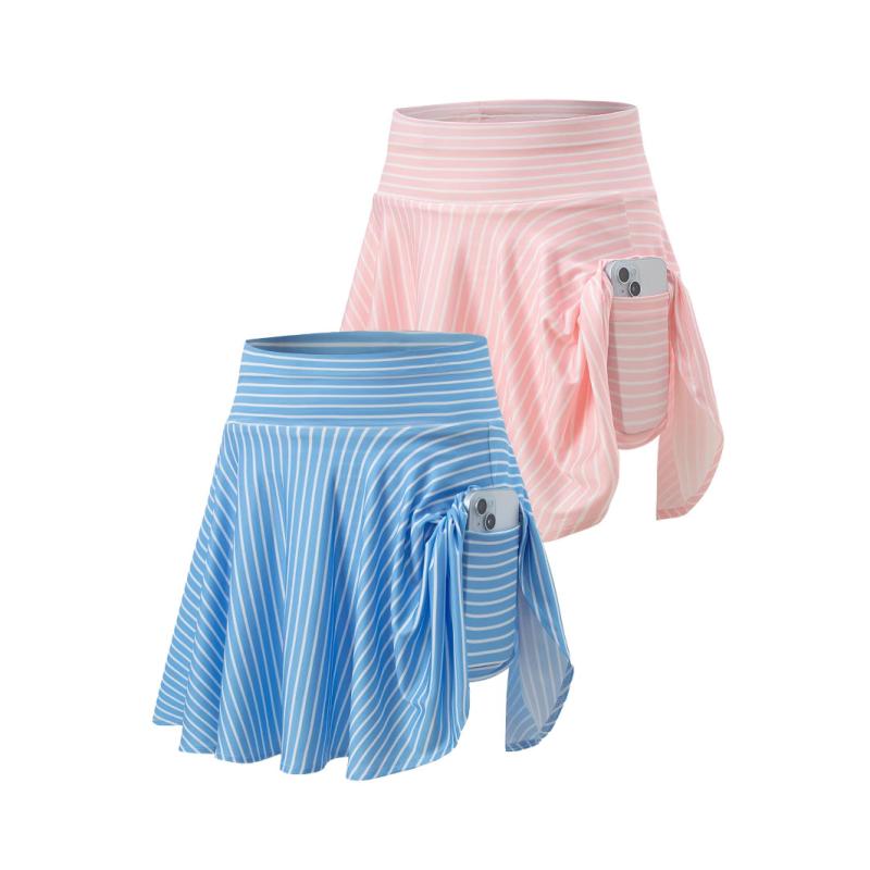Culottes - スカート キッズ 女の子 ストライプ 運動着 スポーティ 短パン付き 春夏 110cm 120cm 130cm 140cm 150cm 160cm 170cm ピンク ブルー グリーン ブラック