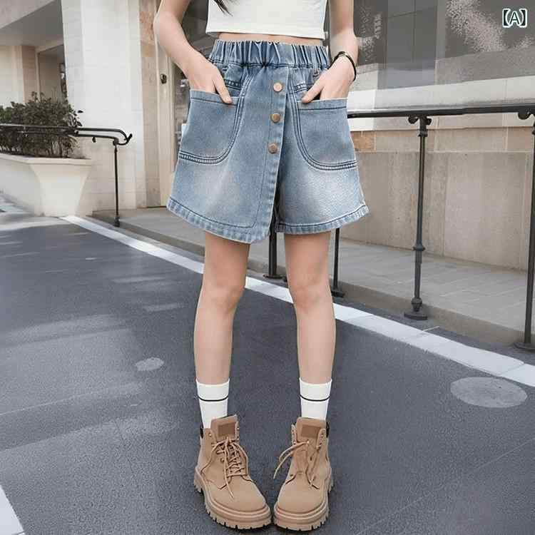 キッズ デニムスカート付きパンツ 薄手 女の子 子供服 短パン ショートパンツ 高腰 普段着 部屋着 かわいい ガールズ 120 130 140 150 160 170 春夏