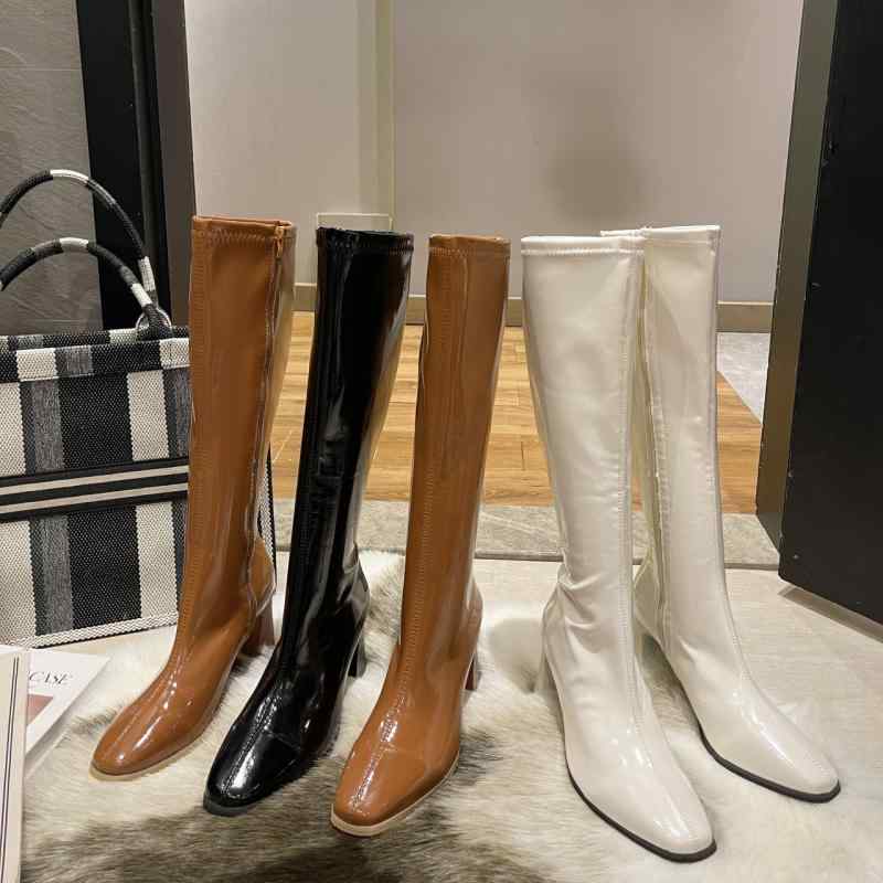 ブーツ レディース 秋冬 韓国風 チャンキーヒール ミドルヒール スクエアトゥ 防水 滑り止め ジョッキ..