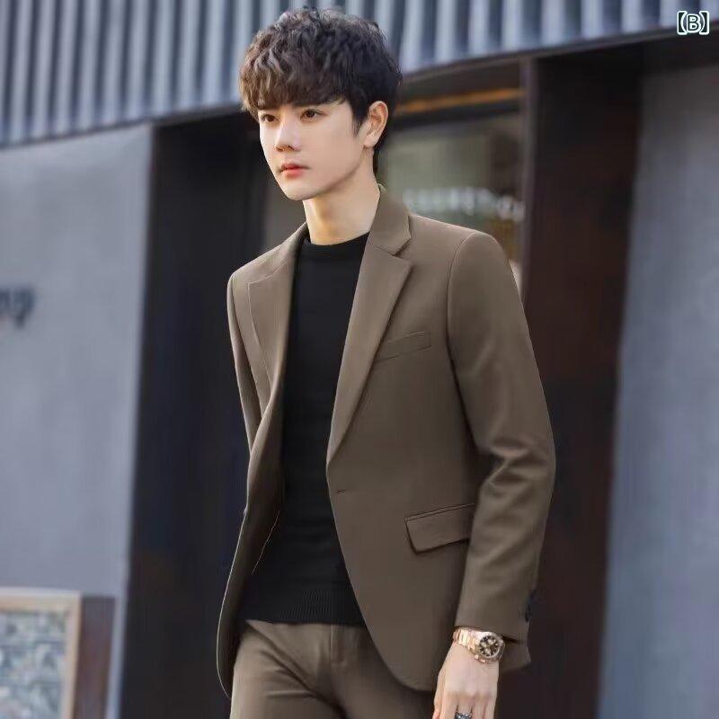 ジャケット メンズ テーラードジャケット スリムフィット ビジネス カジュアル フォーマル 男性用 トップス 無地 長袖 ブラック グレー ポリエステル 春秋