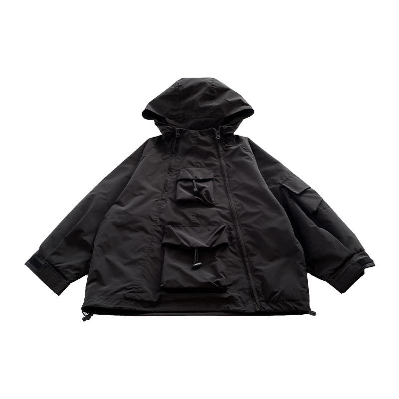子供服 アウター 男の子 秋物 フード付き 防風 ジャケット 140cm 150cm 160cm ポリエステル ブラック パープル アウトドア 普段使い
