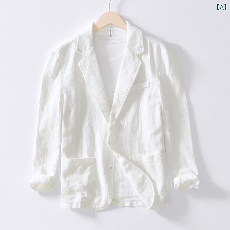 ジャケット メンズ 麻混 テーラードジャケット ビジネス カジュアル 男性用 トップス 無地 長袖 薄手 通気性 ホワイト カーキ ブラック イエロー グリーン グレー