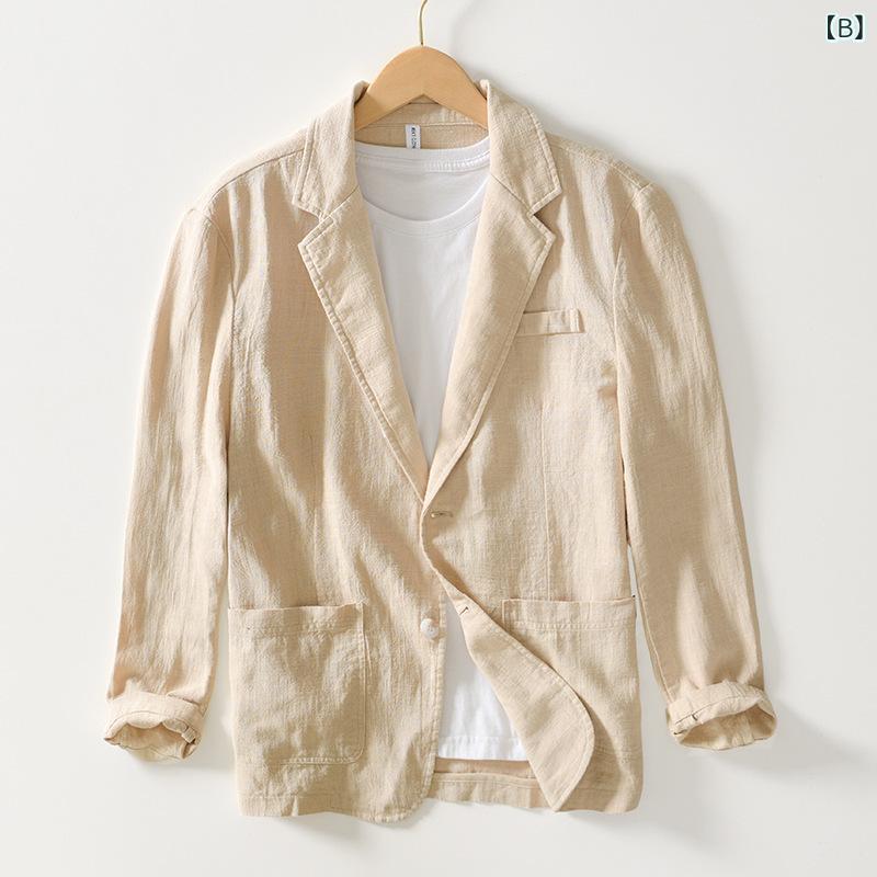 ジャケット メンズ 麻混 テーラードジャケット ビジネス カジュアル 男性用 トップス 無地 長袖 薄手 通気性 ホワイト カーキ ブラック イエロー グリーン グレー
