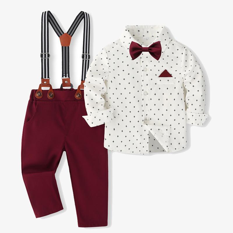 子供用フォーマルスーツ 春秋 長袖シャツ パンツ 蝶ネクタイ付き 3点セット 綿100％ 100cm 110cm 120cm..