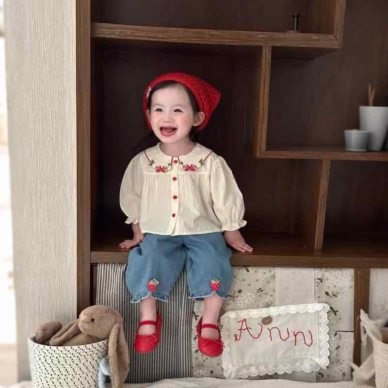 子供用セットアップ シャツ デニムパンツ 2点セット 春秋 長袖 コットン 幼児 女の子 かわいい おしゃ..