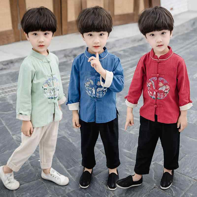 キッズ セットアップ 子供用 漢服 唐装 男の子 女の子 上下セット 綿100% 中国風 民族衣装 長袖 春秋 9..