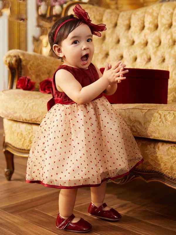 子供用ドレス ベビースタイル ボヘミアン プリンセスワンピース チュールスカート セットアップ 赤色 ..