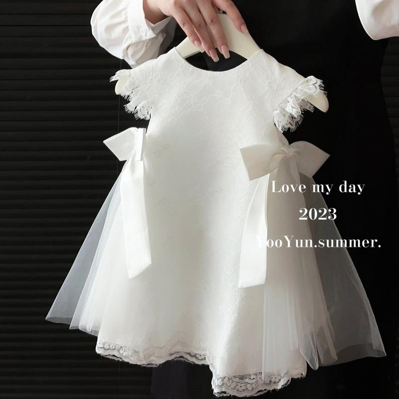 ワンピース キッズ 女の子 春夏 セレモニー ドレス 子供 プリンセス スカート チュール 80 90 100 110 120 130cm ホワイト パーティー 誕生日 結婚式 発表会 記念写真 撮影用