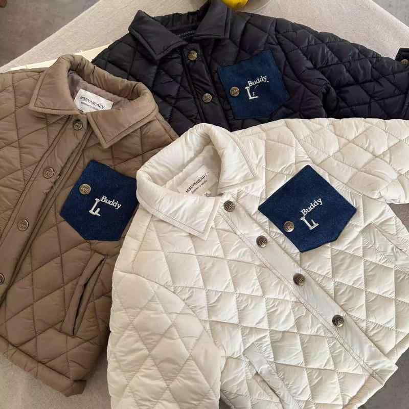 子供用コート ジャケット 男女兼用 秋冬 子供服 英字ロゴ 綿入り アウター 上着 ポケット付き ブラック系 アイボリー系 カーキ系