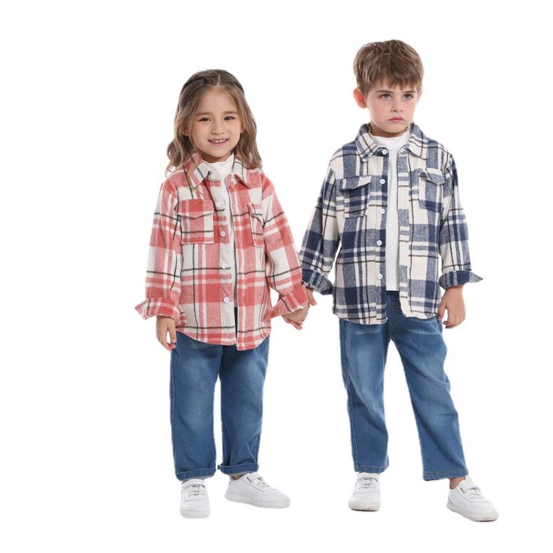 キッズ ジャケット 格子柄 長袖 綿 春秋 兄弟 姉妹 ペアルック 襟付き フリース 前開き 70 80 90 100 110 120 130 140 150 ...