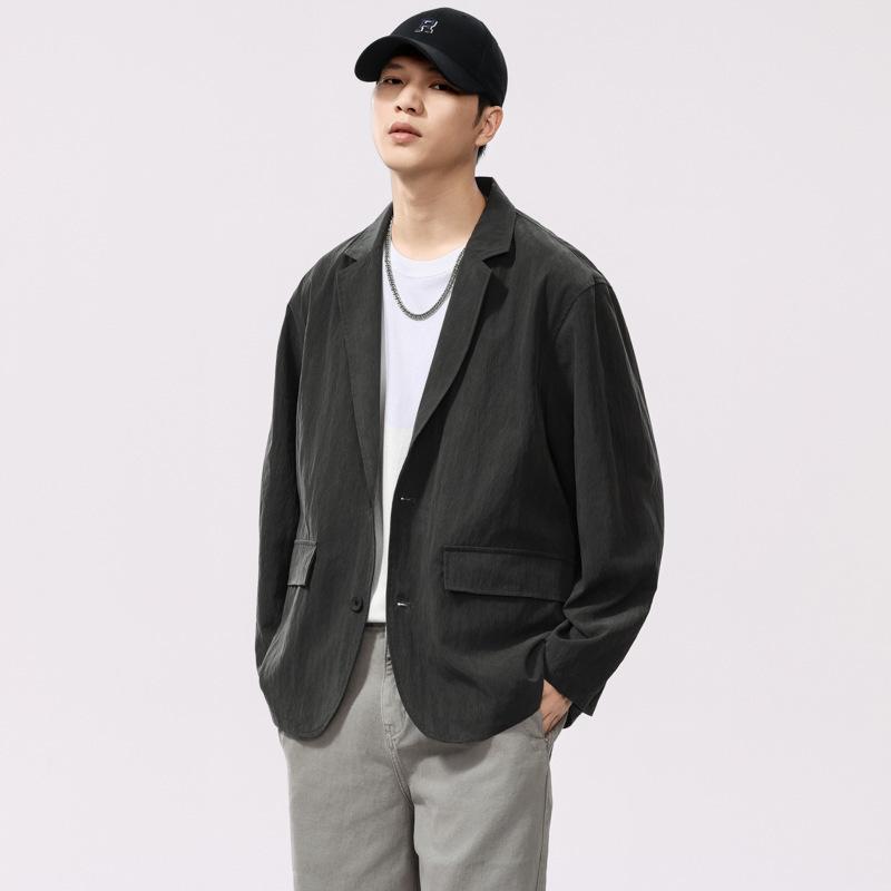 スーツ 男性用 テーラード 接触冷感 抗シワ 無地 春秋 カジュアル 青年 長袖 মিশ্রণ 混紡 ポリエステル..