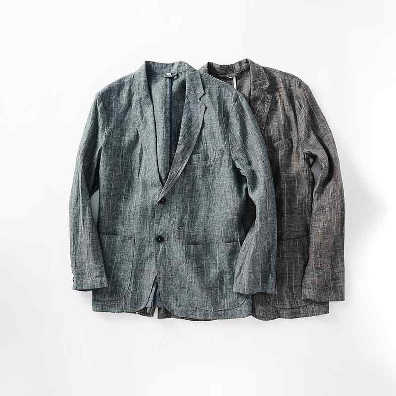 ジャケット メンズ 亜麻 リネン 麻 ストライプ 扎染 ダンディズム 个性 スーツ テーラード 春秋 青年 ..