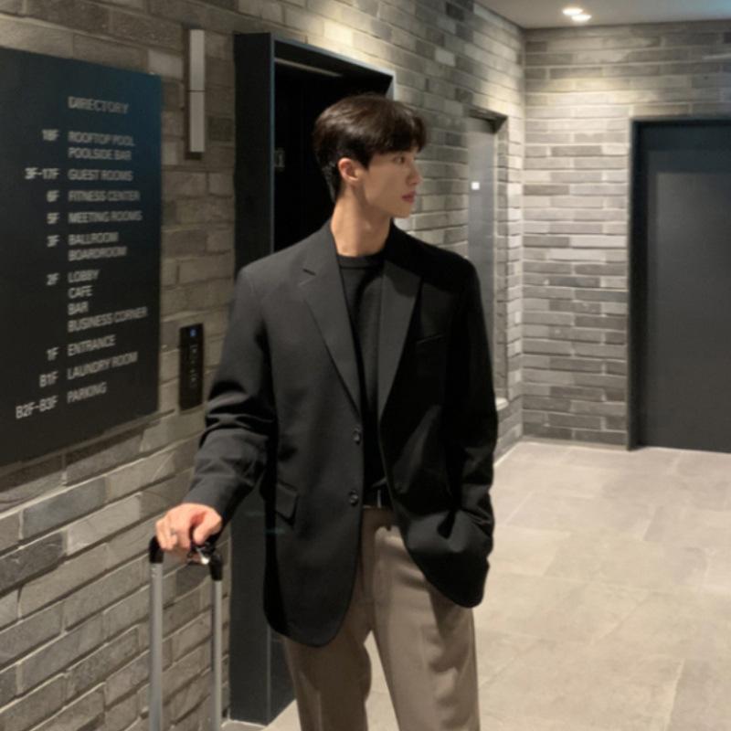 ジャケット メンズ テーラードジャケット カジュアル 韓国風 コットン混紡 ポリエステル混紡 無地 ブラック