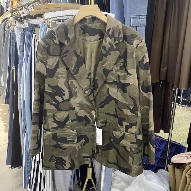 ジャケット レディース 迷彩柄 テーラードジャケット 韓国風 レトロ ストリート カジュアル ポリエステル