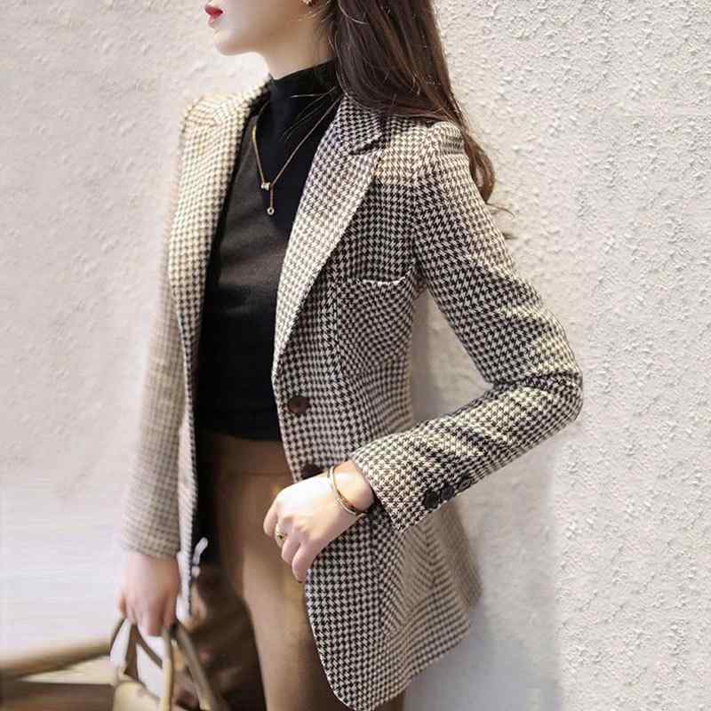 ジャケット レディース 秋冬 千鳥格子 ブリティッシュスタイル ウール混 毛呢 長袖 テーラード(4)