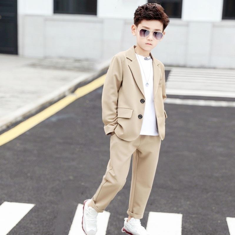 子供用スーツ 男の子用 ジャケット パンツ シャツ 3点セット フォーマル 発表会 結婚式 長袖 襟付き 無地 ポリエステル カーキ色 黒色 緑色 110cm 120cm 130cm 140cm 150cm 160cm 170cm