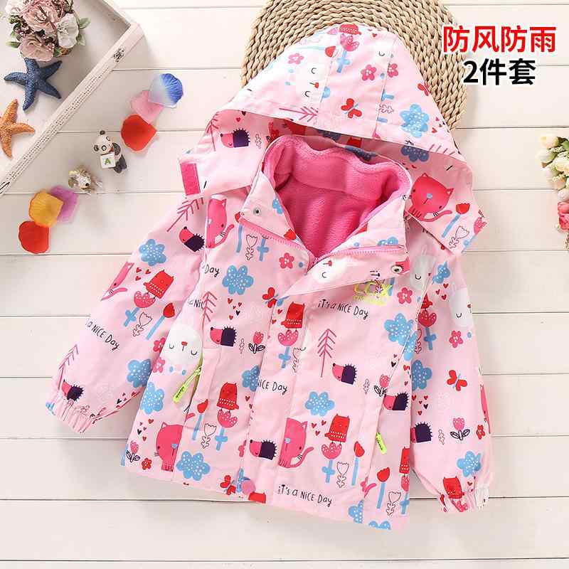 キッズ アウター 子供用 中綿入りジャケット 三合一 高襟 防寒着 フリース裏地 厚手 カトゥーン柄 パープル ピンク ネイビー ブルー 全7色