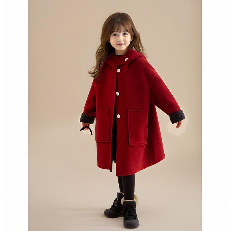 子供服 アウター 女の子用 リバーシブル コート 秋冬 中綿入り 立襟 ロング丈 120 130 140 150 160 170 ブラック レッド ポリエステル