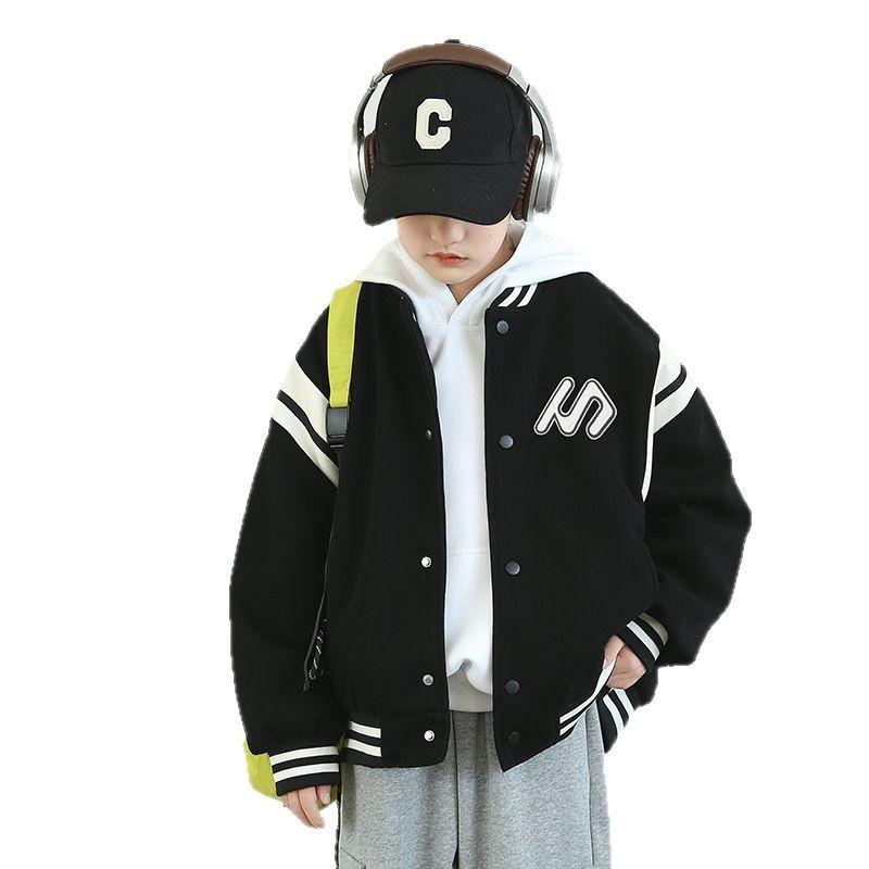 子供用野球アウター キッズ 男の子 スポーツウェア 切り替え 秋物 コットン混紡 浅墨ブラック