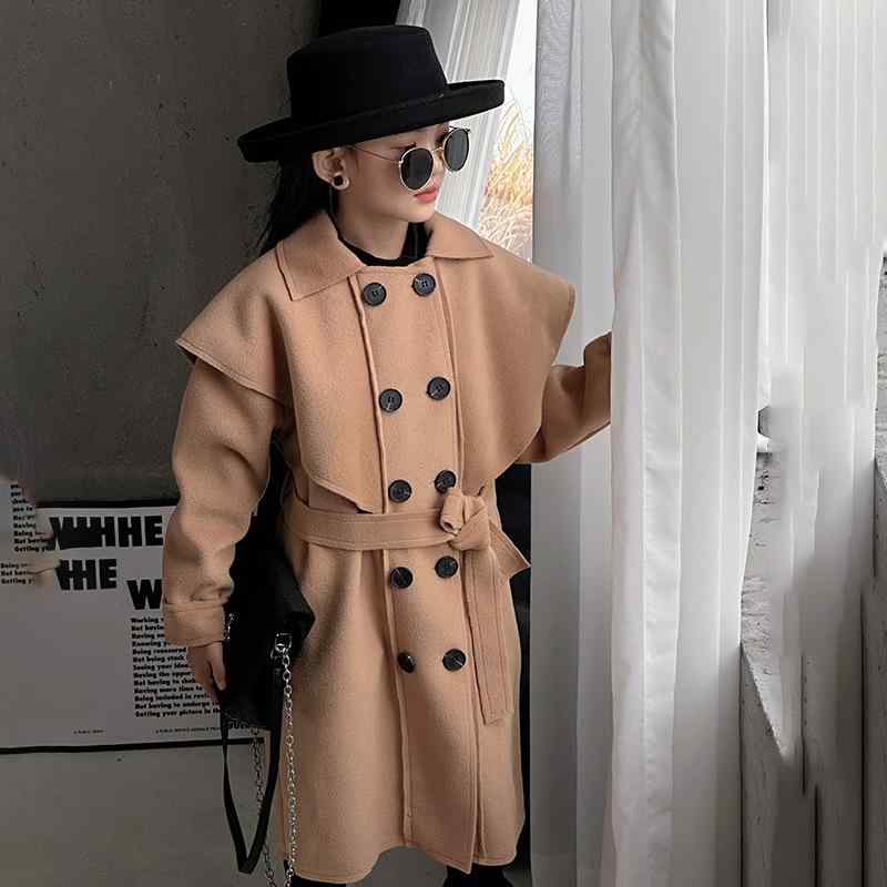 コート キッズ 女の子 子供服 大衣 アウター 秋冬 韓国風 おしゃれ ウエストベルト ミドル丈 上着 かわいい ガールズ 防寒 普段着 お出かけ 発表会 演奏会 グレー ブラウン 120 130 140 150 160 170