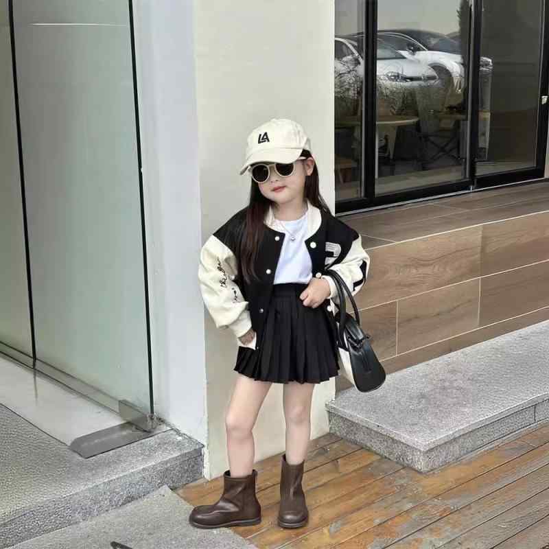 子供服 ジャケット 女の子 アウター 春秋 ベビー服 配色 刺繍 ロゴ 野球 長袖 ショート丈 トップス 綿