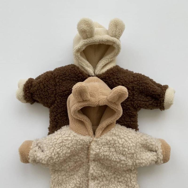 ベビー服 アウター ジャケット 冬 幼児 裏起毛 あったか ジャンパー 防寒着 綿 ベージュ系 ブラウン系 無地 73 80 90 100cm